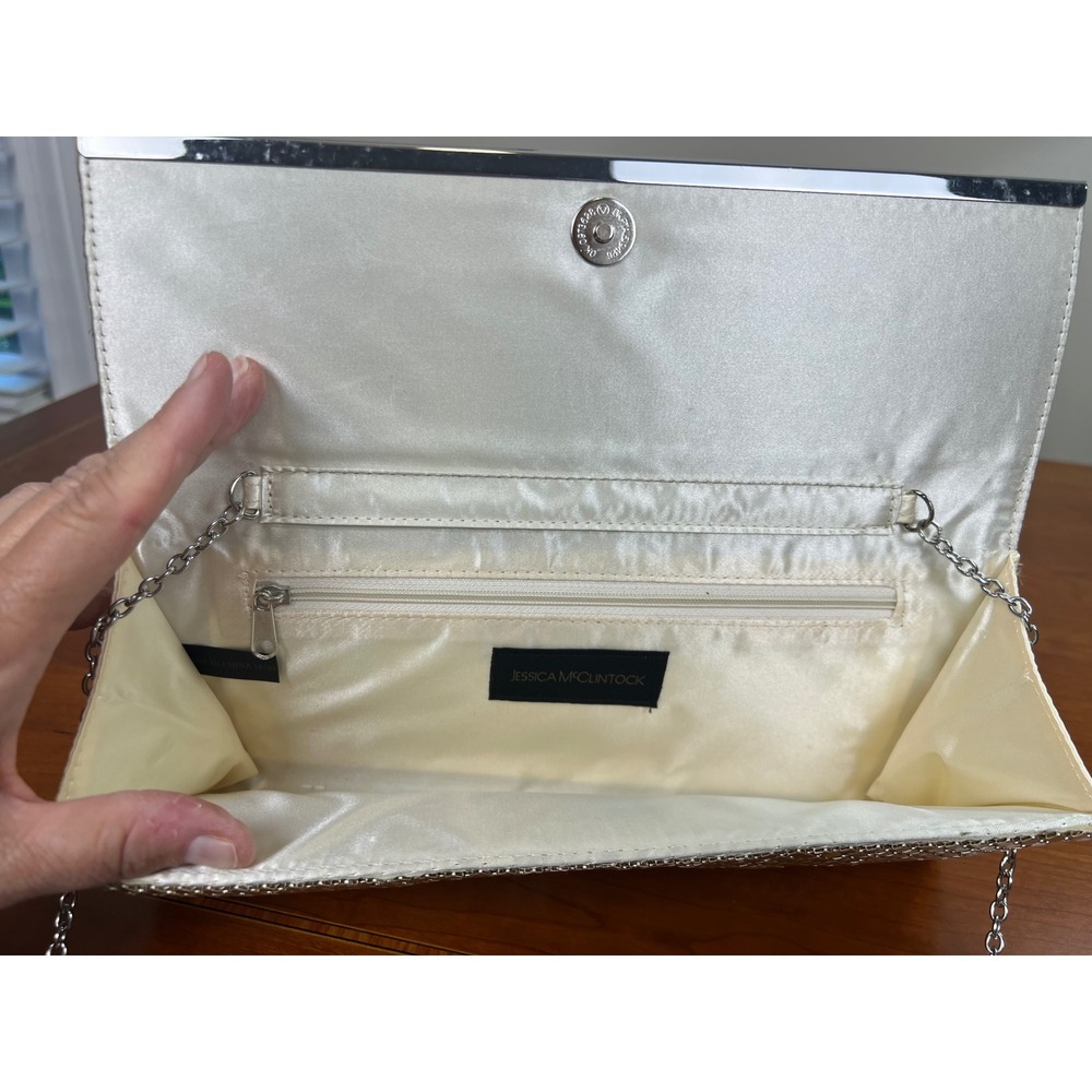 Jessica McClintock Vintage 90s Silver Metal Mesh Evening Clutch Shoulder Bag - Picture 4 of 8